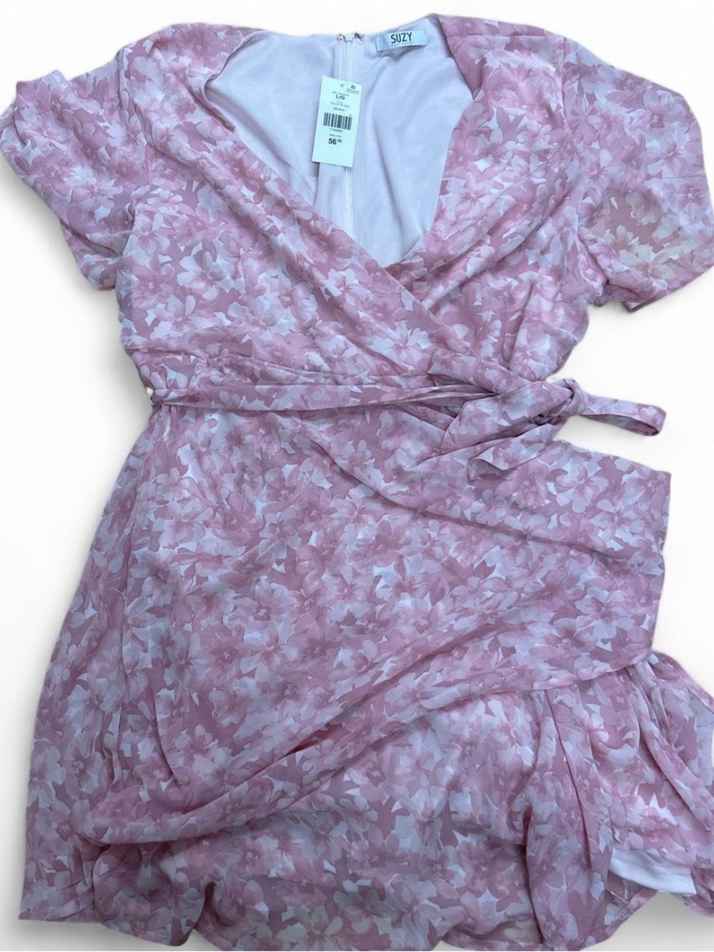 Suzy Shier Pink Floral Wrap Mini Dress
